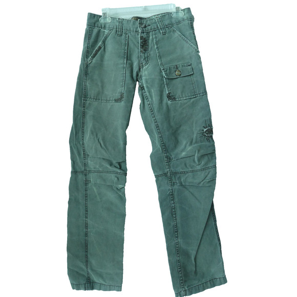 Mid Rise Pants Women's 29 Army Green Y2K Loose Straight Heavy Cotton - Picture 1 of 8